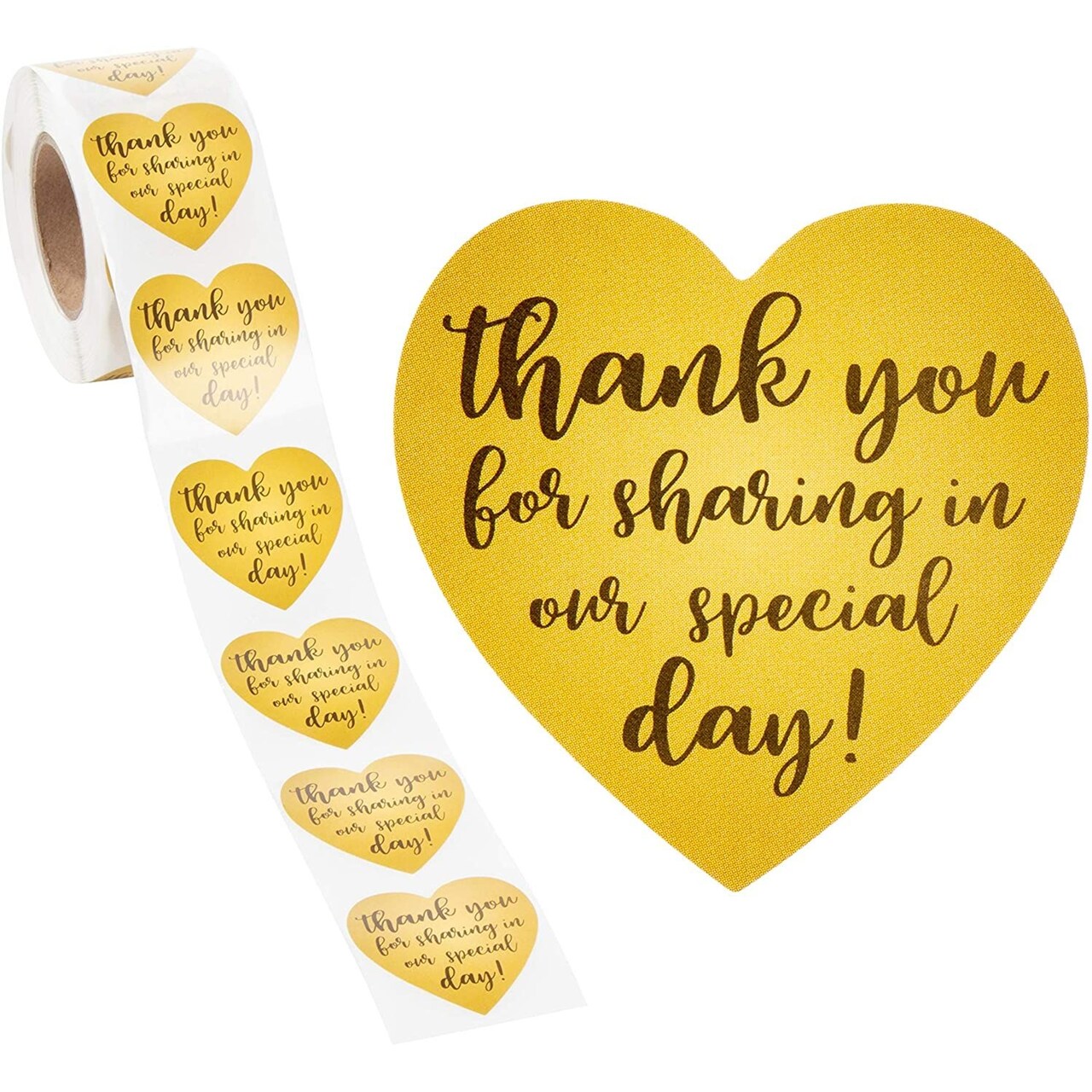 Thank You Stickers - 500-Count Wedding Favor Sticker Labels, Thank You for  Sharing in Our Special Day Stickers, Heart-Shaped Sticker Roll for Baby  Shower, Wedding, Birthday, Gold, 1.5 Inches Diameter